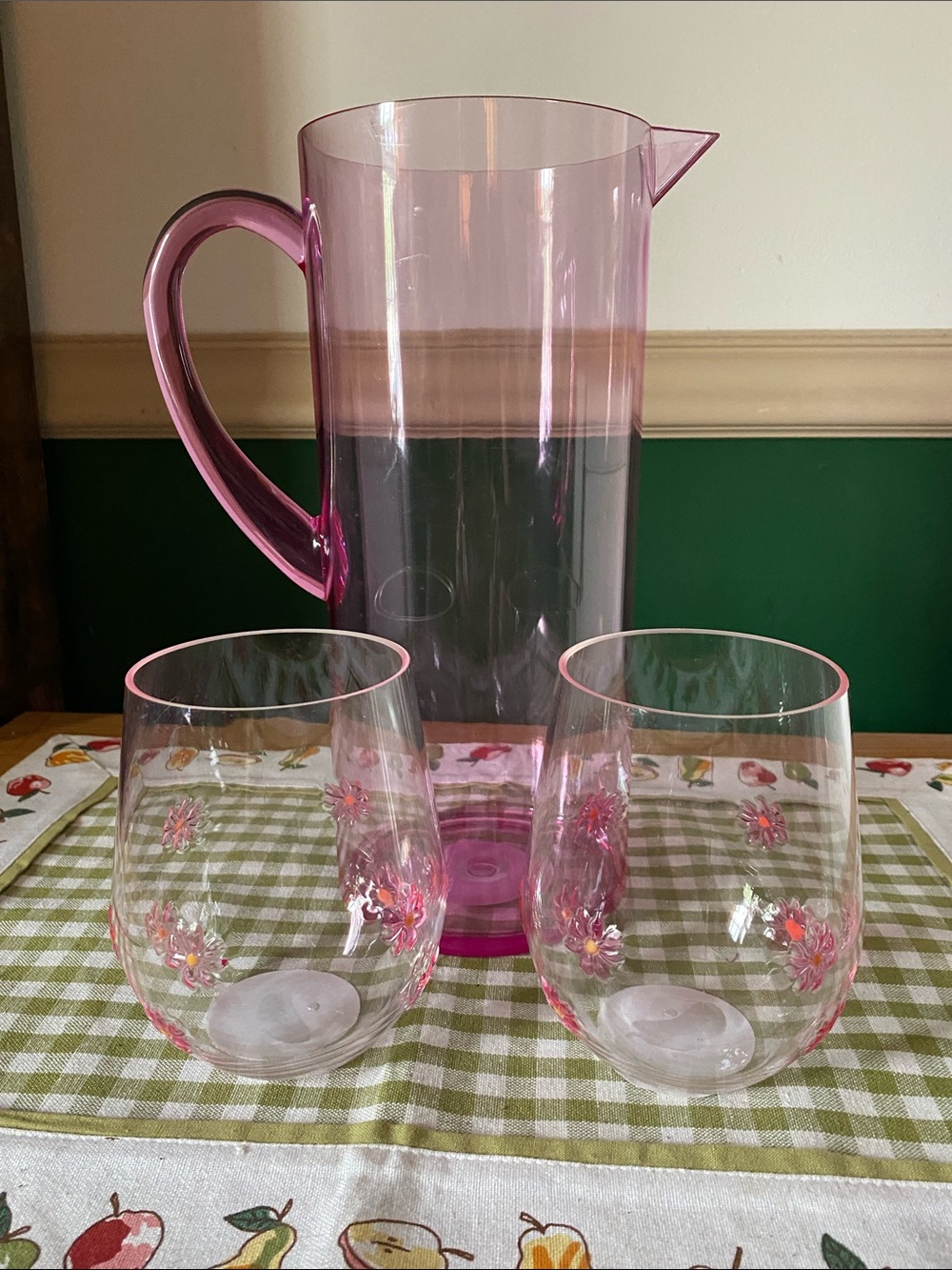 Pink Floral Acrylic Pitcher and Tumblers Set